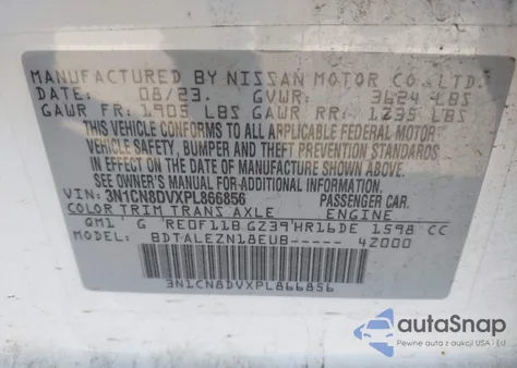 2023 Nissan Versa 1.6 S Xtronic Cvt from USA, damaged, VIN 3N1CN8DVXPL866856